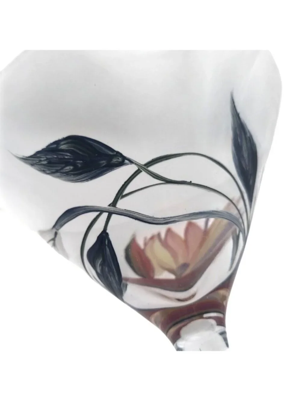 Hand Painted Glass Martini Cocktail Glasses Botanical Floral Barware Set of 3